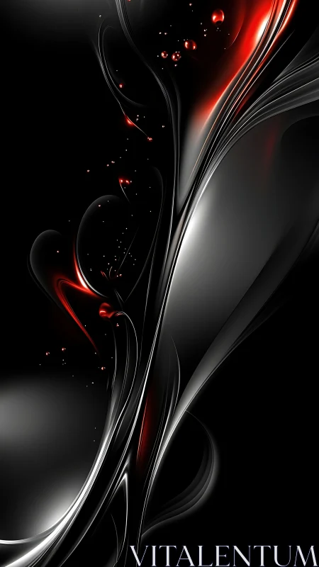 Curved metallic ribbons intersect over black with red glows