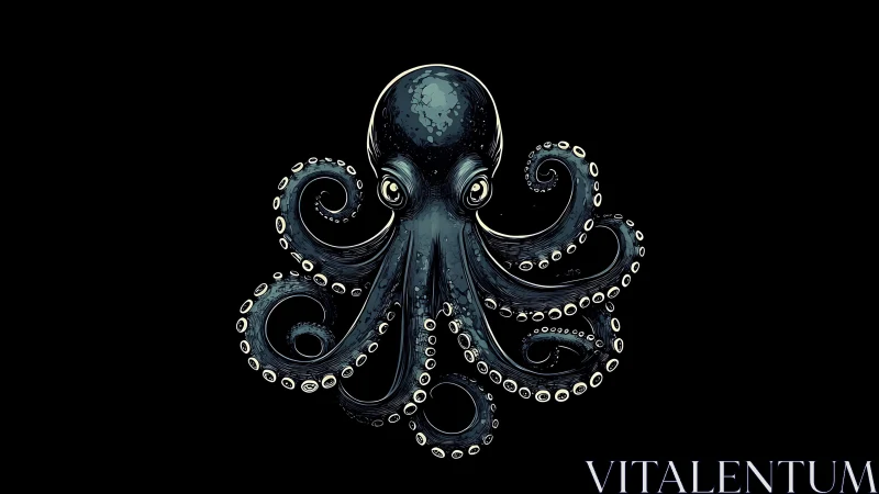 Bioluminescent octopus illustration with coiled tentacles