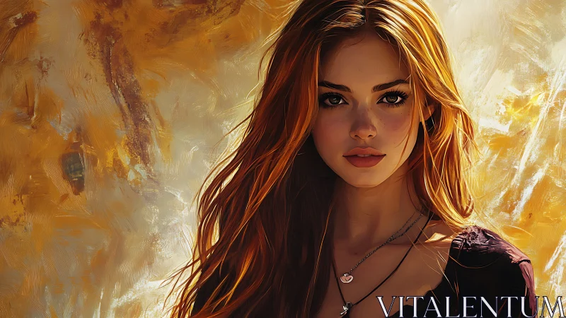 Warm backlit portrait of freckled redhead against painterly bokeh