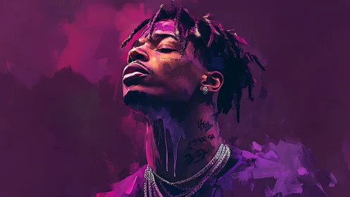 Digital painting portrait with neon magenta atmospheric field.