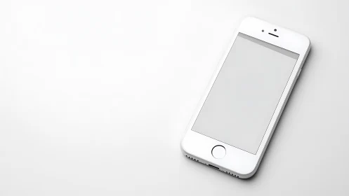 White smartphone displayed at angled perspective on neutral surface.