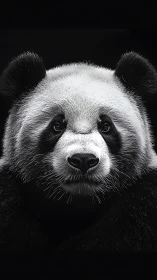 High-contrast frontal portrait of a giant panda in monochrome realism