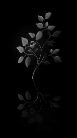 Elegant monochrome branch glows softly against darkness