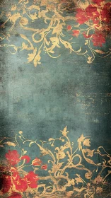 Antique floral scrollwork frames on distressed teal ground