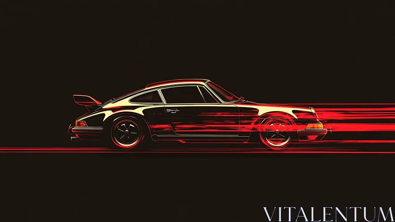 Retro sports car streaks through neon red motion trails.