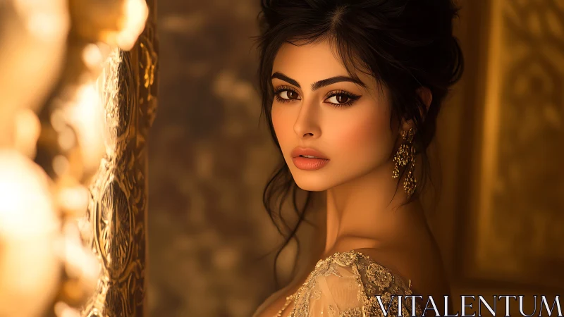 Gilded gaze of an evening beauty in molten amber light.