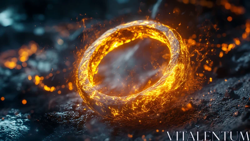 Glowing Ring of Fire Against Dark Stone and Ash
