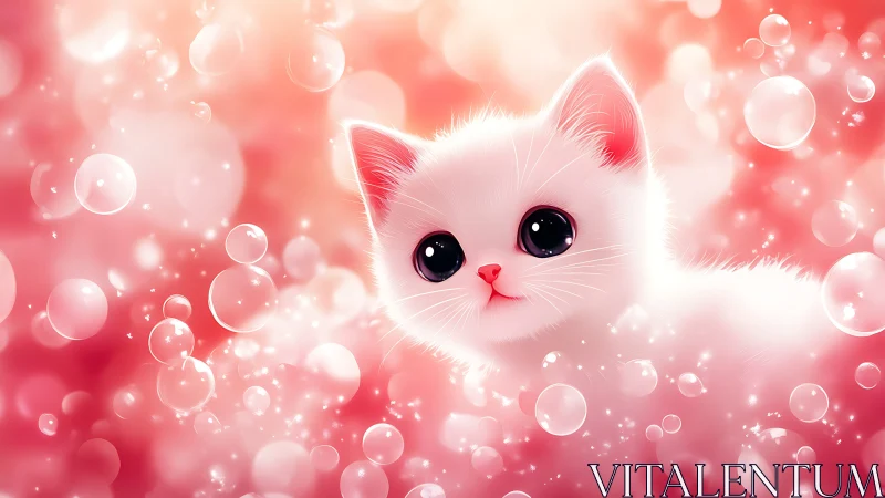 Enchanted White Kitten in a Pink Dream.