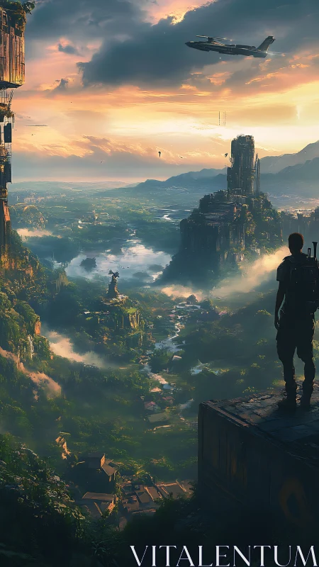 Skyline scout over mistborn jungle ruins at daybreak.