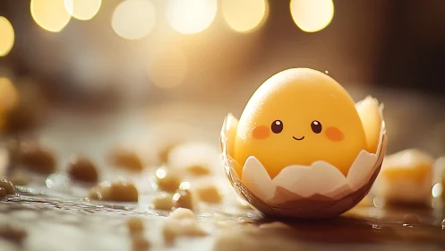 Egg-shaped character in shell with shallow depth of field.