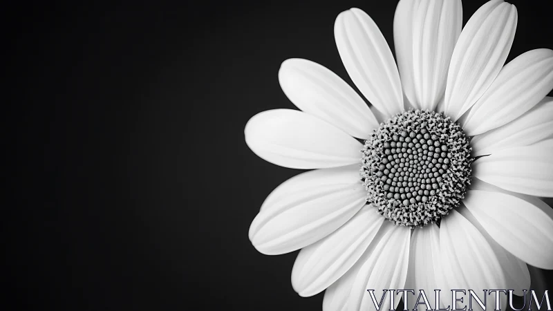 Monochrome Daisy Bloom Close-Up Against Dark Background