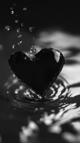 Water Heart Form with Dispersing Droplets in Monochrome