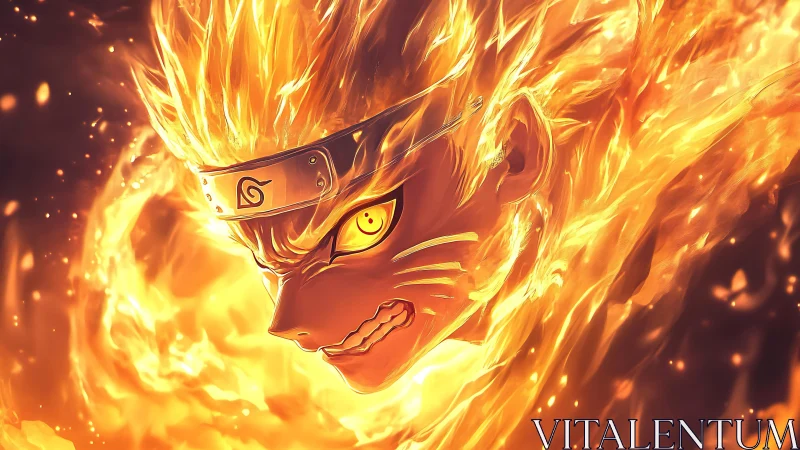 Blazing ninja spirit wrapped in swirling golden firestorm.