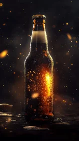 Photorealistic beer bottle with cinematic backlit condensation.