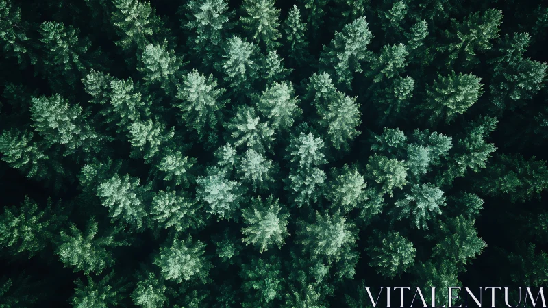 Dense Pine Forest Aerial View with Lush Green Canopy, Nature Photo.
