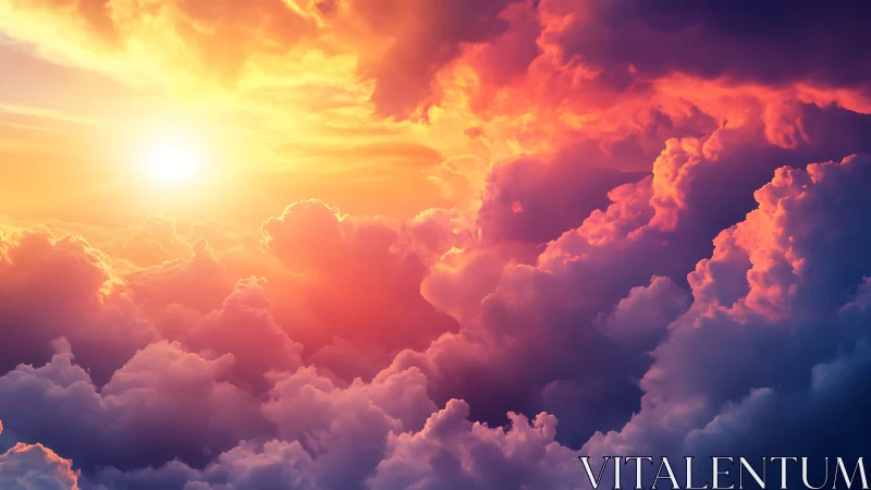 Radiant sunset clouds in saturated warm chromatic spectrum.