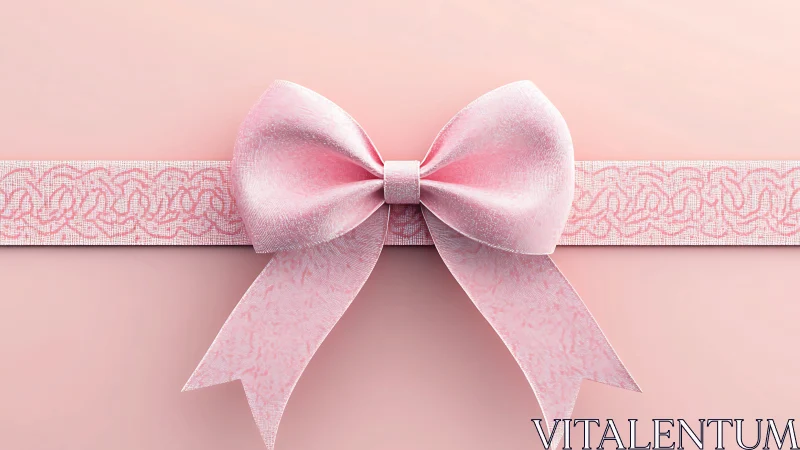 Pink Velvet Bow with Decorative Ribbon on Muted Background.
