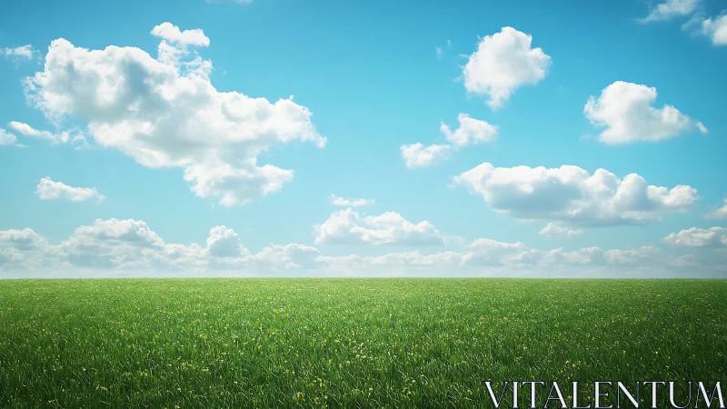 Procedurally rendered grass plain under cumulus cloud field