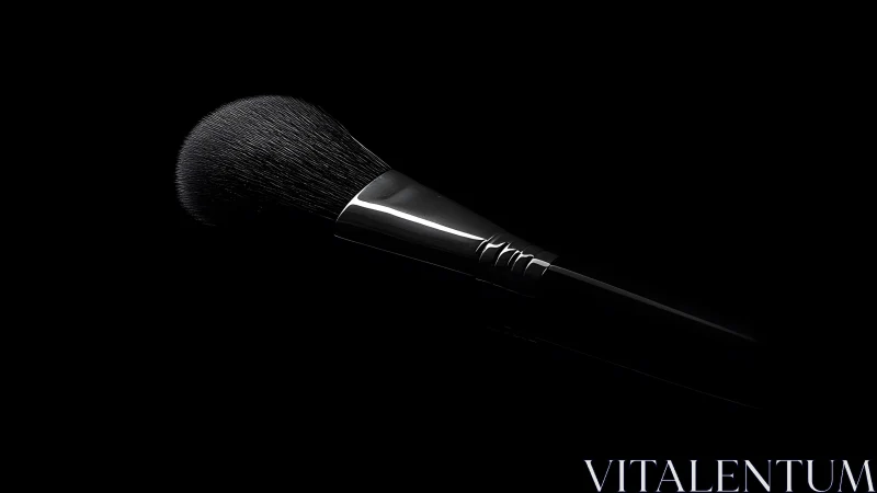 Elegant makeup brush in dramatic studio lighting on black background.