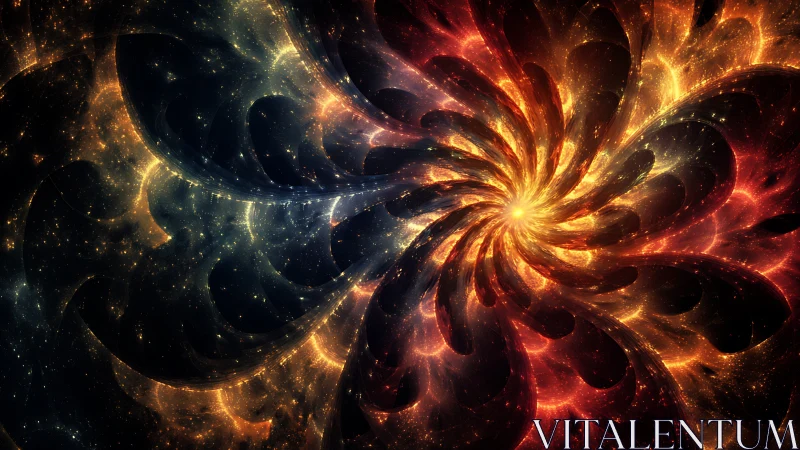 Cosmic spiral of glowing nebula petals in deep space.