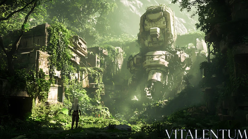 Lost jungle colossus dreaming beneath tangled green light.