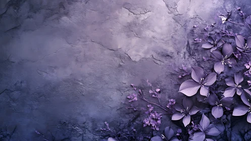 Purple flowers against weathered textured wall surface