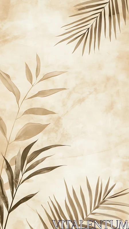 Sepia botanical foliage forms a minimal vertical background