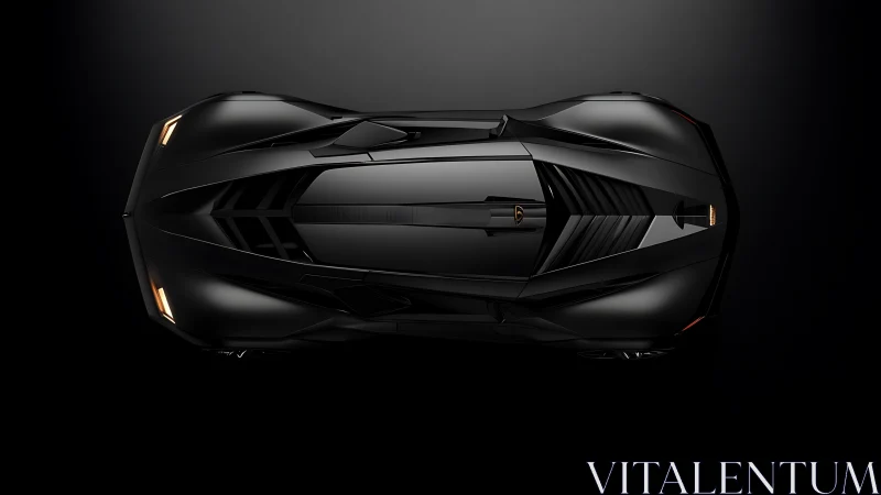 Midnight-black supercar gliding through quiet studio light.