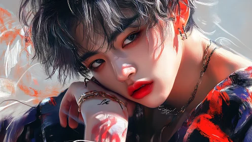 Androgynous portrait shows vivid gaze and tousled hair