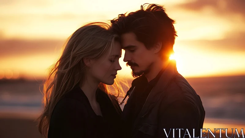 Couple at sunset sharing an intimate moment outdoors