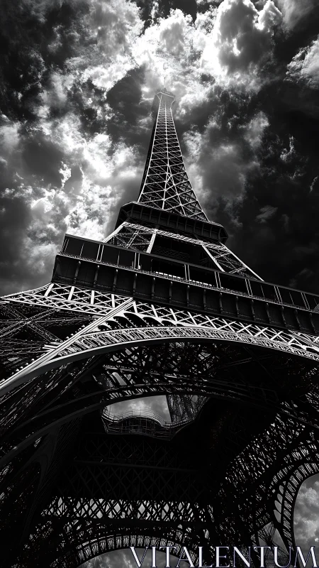 Steel giant pierces stormlit clouds above brooding Paris sky
