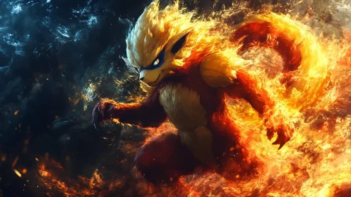 Dynamic fire creature rendered with high energy flame effects