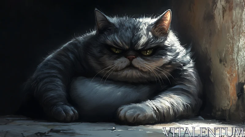 Digital painting of grumpy cat in dramatic chiaroscuro light.