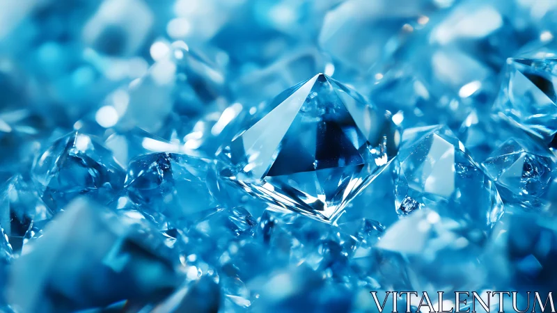 Blue faceted crystals fill the frame in sharp closeup