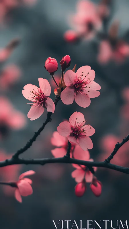 Cherry blossoms in twilight shimmer with luminous poetry.