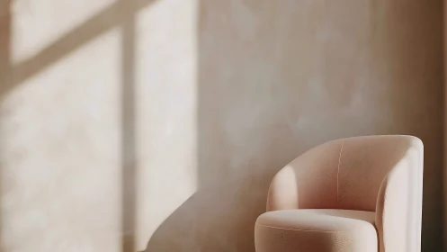 Sunlit blush armchair waits patiently in a quiet corner