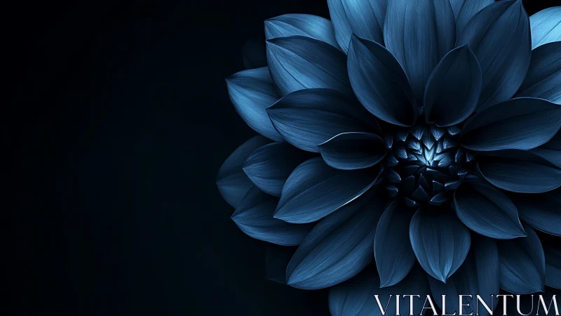 Blue Dahlia Bloom Against Dark Background.