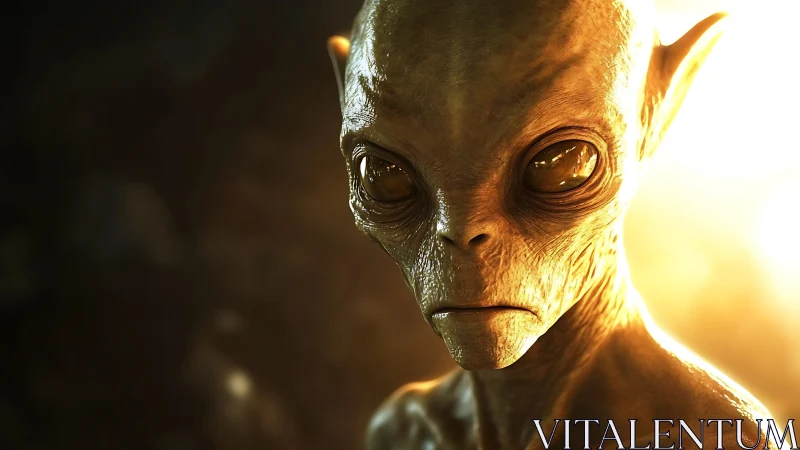 Detailed alien portrait in dramatic golden backlighting.