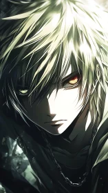 Bicolored-eyed anime antihero rendered in dramatic chiaroscuro lighting