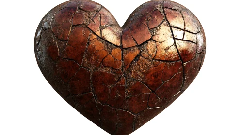 Cracked wooden heart with dark patina and fissured surface texture.