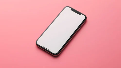 Modern smartphone with blank screen on pink background, minimal style.