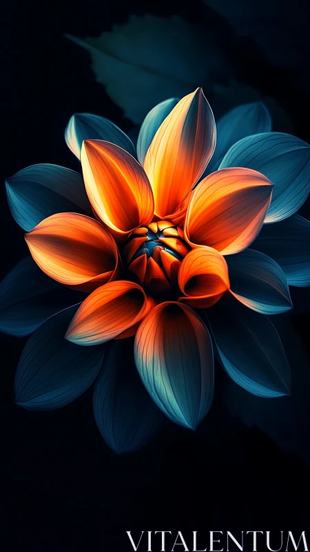 Illuminated Bloom Against Darkness: Radiating Flower Study.