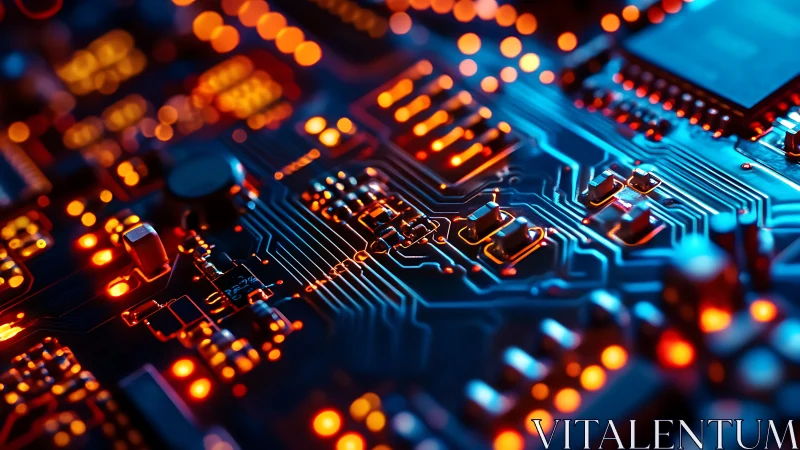 Glowing circuit city where tiny pathways pulse with life.