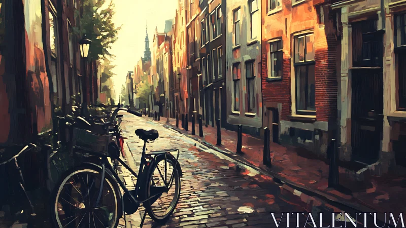 Golden Hour Bicycle in a Charming Dutch Street.