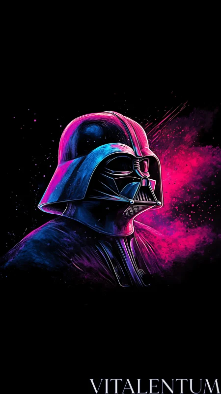 Neon-lit sci-fi helmet portrait in vivid magenta and cyan.