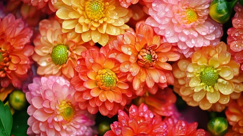 Luminous Garden: Dahlias Kissed by Morning Dew.