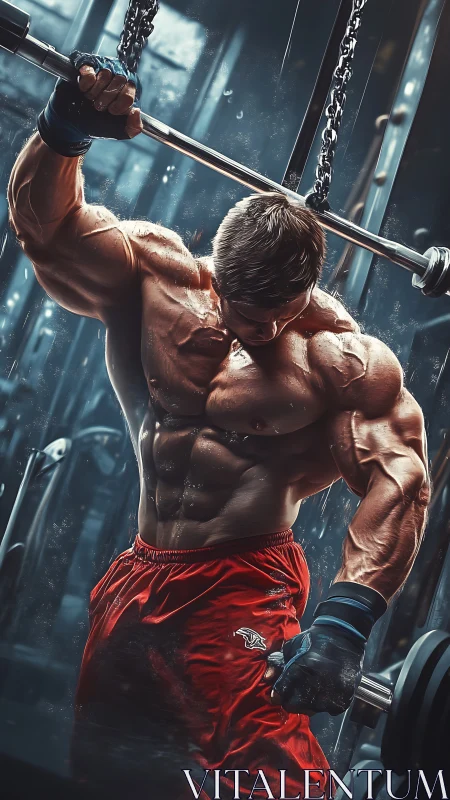 Focused gym athlete embracing strength and determination.