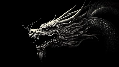 Silver dragon in moonlit shadow, coiled in quiet power.