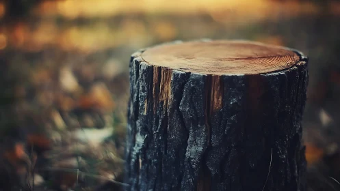 Weathered Tree Stump with Concentric Growth Rings in Soft Bokeh Light