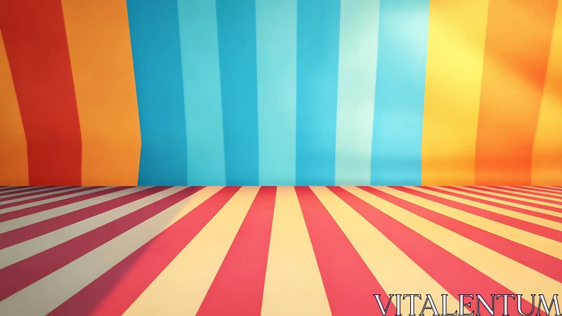 Vibrant striped interior with converging perspective planes.